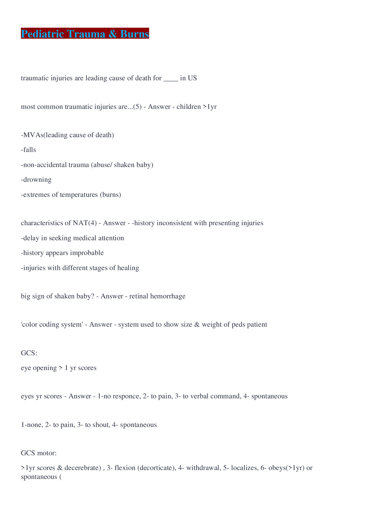 Preview image for Pediatric Trauma & Burns Questions And Answers 2022/2023